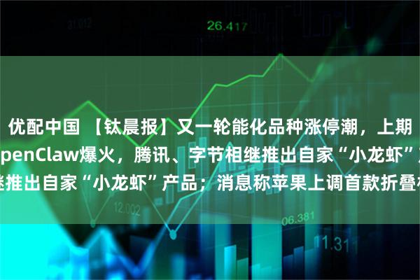 优配中国 【钛晨报】又一轮能化品种涨停潮，上期所风控措施再加码；OpenClaw爆火，腾讯、字节相继推出自家“小龙虾”产品；消息称苹果上调首款折叠机备货量